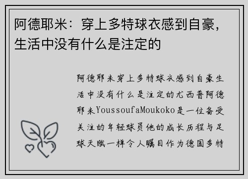 阿德耶米：穿上多特球衣感到自豪，生活中没有什么是注定的